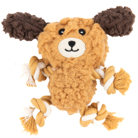 AROMADOG игрушка для собак Собачка с канатами 15 см с пищалкой, рыжая