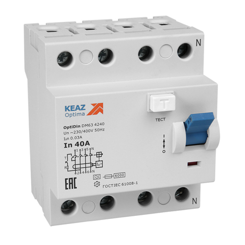 ВДТ без защиты от сверхтоков OptiDin DM63-4325-AС-УХЛ4 (4P, 25, 100mA)