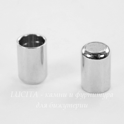 Замок для шнура 5 мм магнитный из 2х частей, 18х6 мм (цвет - платина) (090)