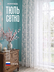 Тюль белая сетка Жаккард с рисунком "Соловьи"