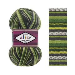 ALIZE "SUPERWASH COMFORT", 75% шерсть, 25% п/а, 100 гр, 420 м, зеленый/серый