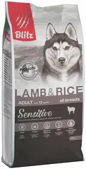 Сухой корм для собак Blitz Sensitive ADULT LAMB & RICE ALL BREEDS для взрослых собак всех пород, ягненок и рис, 15 кг