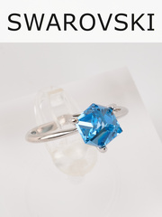 Кольцо Миражи тонкое с голубым кристаллом Swarovski