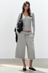 ZARA ДЛИННЫЕ ШОРТЫ ИЗ МЯГКОЙ ТКАНИ, СЕРЫЙ МЕЛАНЖ