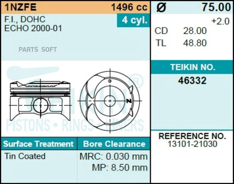 Поршень двигателя TEIKIN 46332 0.50 (4шт/упак)