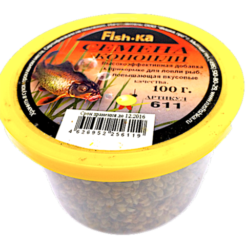 Семена конопли Fish.ka ЖАРЕНЫЕ МОЛОТЫЕ (пластиковая банка) 100г 12шт/уп продажа от 6шт