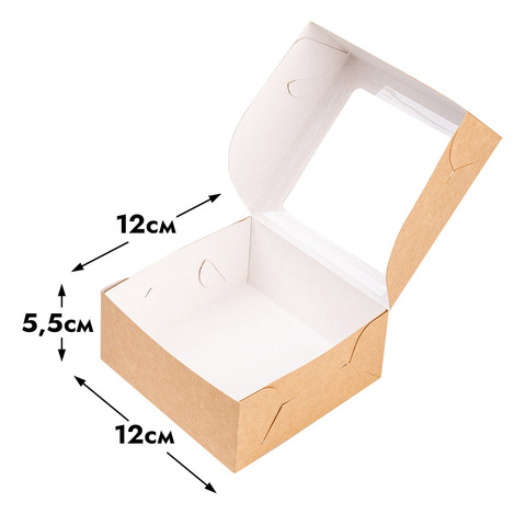 Коробка крафт с окном 12*12*5,5 см