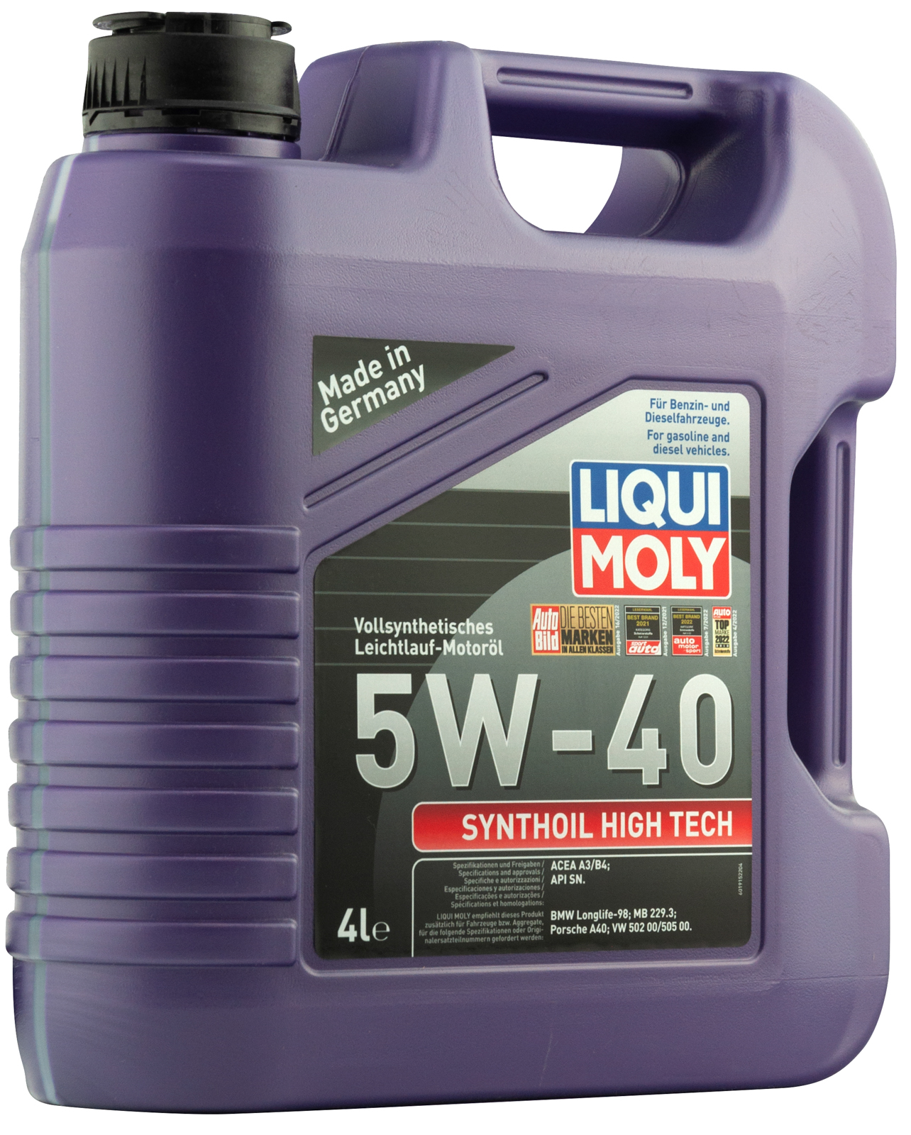 Моторное масло LIQUI MOLY Synthoil High Tech 5W40, SN, MB 229.3, синтетическое, 4л