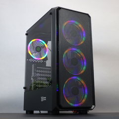 Корпус BaseTech eXtreme GFX-03, Без БП, ATX, чёрный, 4xFRGB FAN, 2xUSB2, 1xUSB3, бок: закалённое стекло (BT-GFX-03-MESH-4F-RGB)