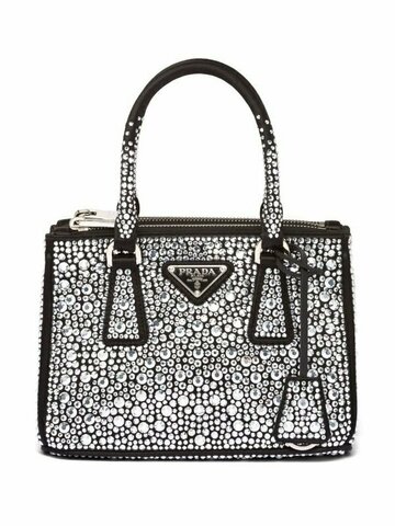 Мини-сумка-тоут Prada Galleria с кристаллами серебряный