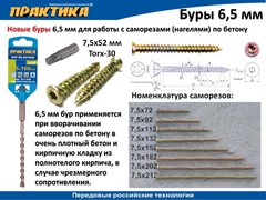 Бур SDS-plus ПРАКТИКА  6,5 х 250/310 мм серия Профи по бетону (911-222)