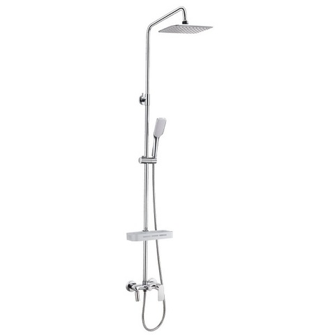 Lemark LM7002C Душевая система с верхним душем 26х19 см мм и поворотным изливом, регулируемая высота 1,2~1,8м, латунь/хром