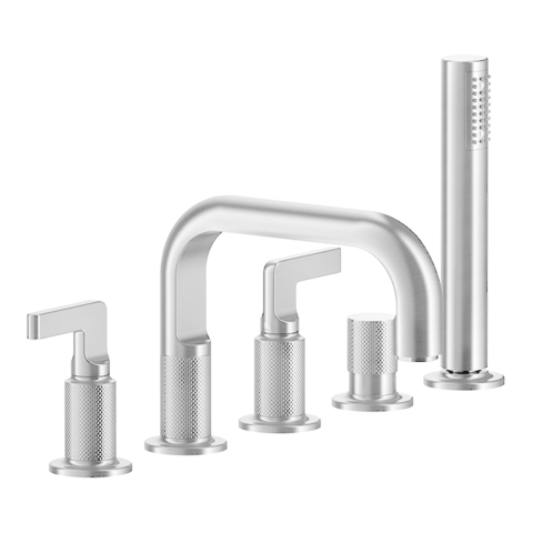 Gessi Inciso 58040#031 Смеситель для ванны на 5 отверстий с изливом, переключателем, ручным душем и шлангом 1,50 м, цвет: хром