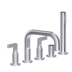 Gessi Inciso 58040#149 Смеситель для ванны на 5 отверстий с изливом, переключателем, ручным душем и шлангом 1,50 м, цвет: finox фото