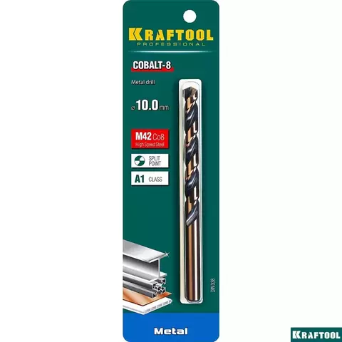 KRAFTOOL COBALT-8, 10.0 х 133 мм, сталь М42, HSS-Co(8%), сверло по металлу (29656-10)