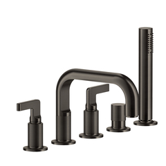 Gessi Inciso 58040#299 Смеситель для ванны на 5 отверстий с изливом, переключателем, ручным душем и шлангом 1,50 м, цвет: Black XL фото