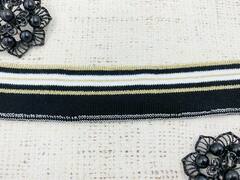 Подвязы трикотажные с люрексом, ш. 3.8 см, L 188 см, чёрный с белым/золотом