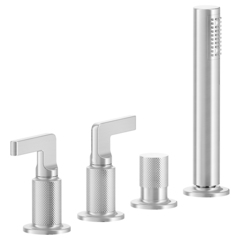 Gessi Inciso 58043#031 Смеситель для ванны на 4 отверстия для наполнения через слив-перелив, переключатель, с ручным душем, цвет: хром фото