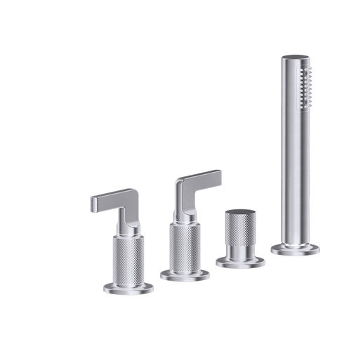 Gessi Inciso 58043#149 Смеситель для ванны на 4 отверстия для наполнения через слив-перелив, переключатель, с ручным душем, цвет: finox