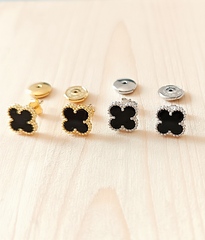 50968 - Серьги-пусеты клевер Trendy mini из серебра в лимонной позолоте с агатом, lux