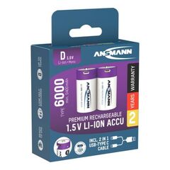 Аккумулятор D/Li-ion ANSMANN 1.5V 6000mAh/2шт