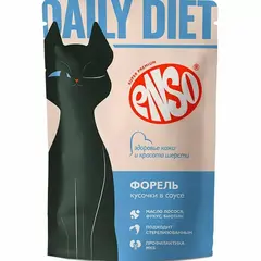ENSO DAILY DIET пауч для взрослых кошек здоровья кожи и красоты шерсти кусочки в соусе с форелью 85г