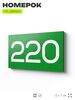 Номер на дверь 220, табличка на дверь для офиса, квартиры, кабинета, аудитории, склада, зеленая 120х70 мм, Айдентика Технолоджи