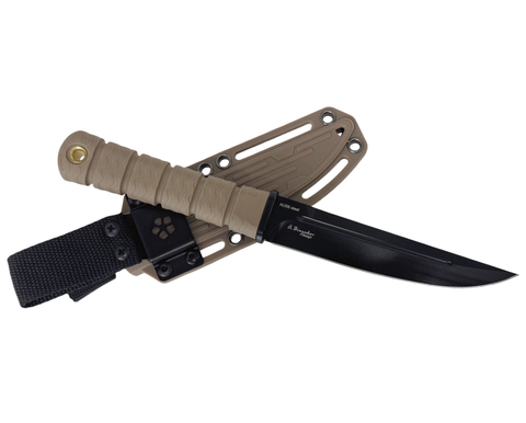Нож туристический K838-1 VN PRO, сталь AUS8 титановое покрытие, рукоять Эластрон, бежевый MOLLE