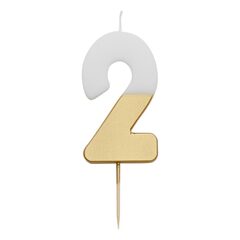 Восковая свеча цифра "2" (бело-золотая) (7,5 см)