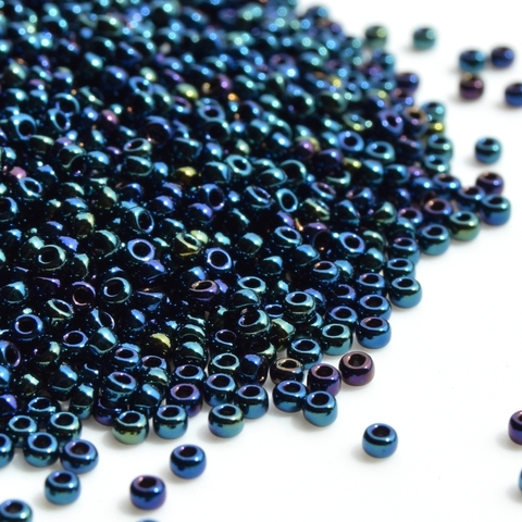 8/0 RR-0452 Бисер круглый Миюки Синий металлик радужный /Miyuki round 8/0 Metallic Dark Blue Iris