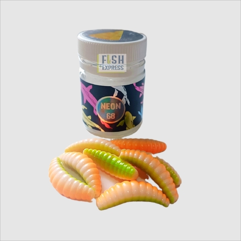 NEON 68 MAGGOT Мягкая приманка цвет морковка-белый-лайм длина 33 мм 8 шт/в банке аттрактант СЫР продажа от 2 шт.