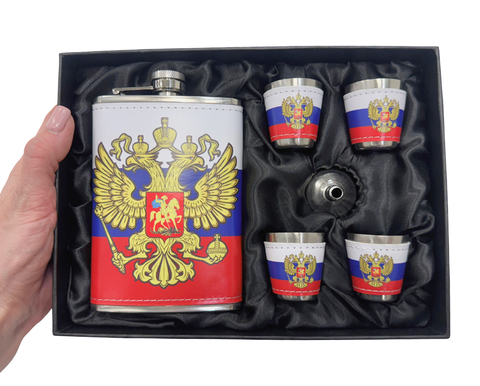 Фляга 9 унций 0.27л и 4 стаканчика, FL9-44N35