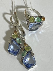 Оригами (кольцо + серьги из серебра)