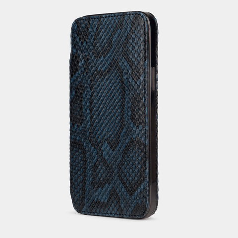 Чехол для iPhone 15 Pro Max из кожи питона, синего цвета