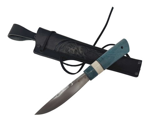 Нож Север, Bohler K340, рукоять кап клёна, кость, (бирюзовый)