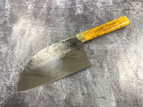 Сербская тяпка кухонная, сталь K340, стаб. карельская береза