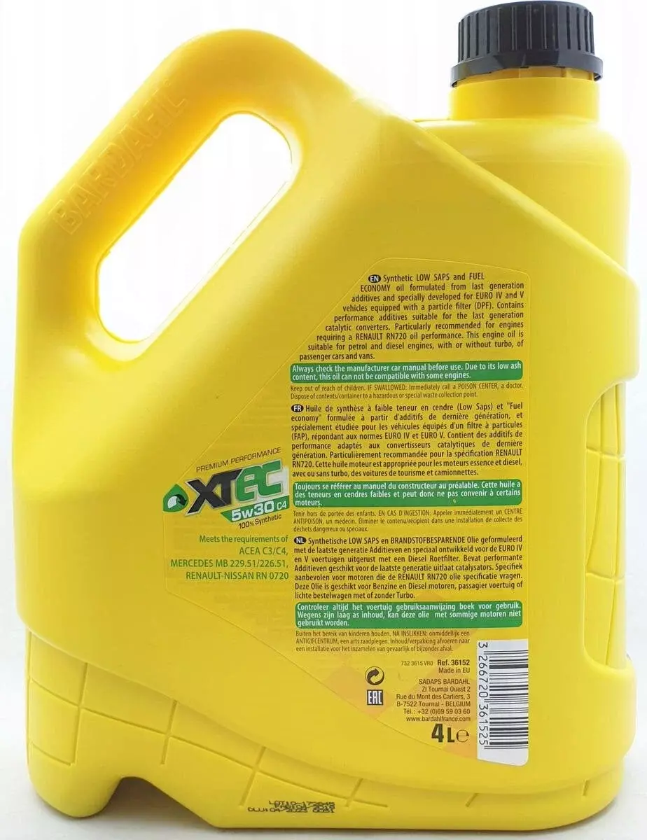 Моторное масло Bardahl XTEC 5W-30 C4 синтетическое 4л
