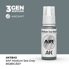 Акриловая краска AK Interactive RAF Medium Sea Grey BS381C/637 3GEN AIR, 18мл