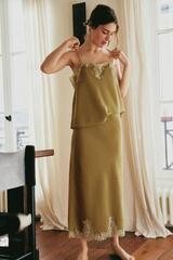ZARA ЮБКА МИДИ С КРУЖЕВОМ, ГОРЧИЧНЫЙ