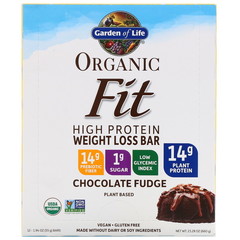 Garden of Life, Organic Fit, высокопротеиновый батончик для похудения, шоколадная помадка, 12 батончиков по 55 г (1,9 унции)