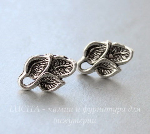 Пуссеты - гвоздики Quest Beads "Три листика" 17х11 мм (цвет-античное серебро)(без заглушек), пара ()