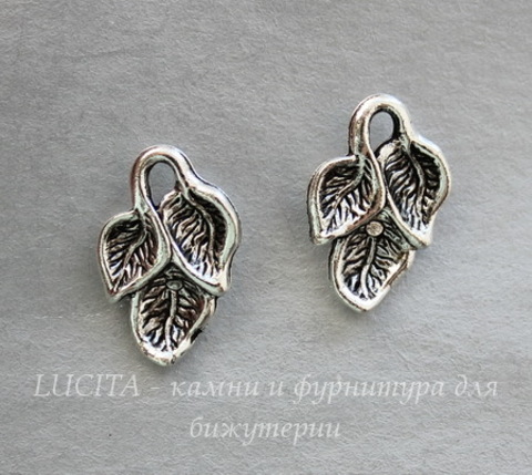 Пуссеты - гвоздики Quest Beads "Три листика" 17х11 мм (цвет-античное серебро)(без заглушек), пара ()