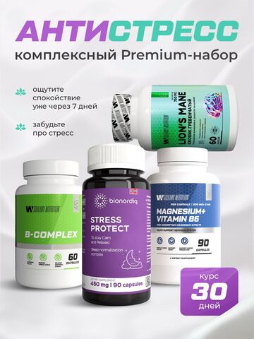 Антистресс Комплекс SoulWay Магний B6 + BQ STRESS PROTECT + SoulWay В-комплекс + SoulWay Ежовик