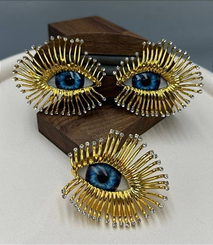 Комплект серьги + кольцо BLUE EYE с ресничками в стиле Schiaparelli ю