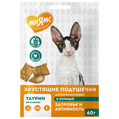 Лакомство для кошек Мнямс "Здоровье и активность" хрустящие подушечки с курицей 60 гр