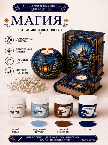 Акриловая меловая матовая краска MELOVE, Набор Магия 4штх20мл., ProstoArt