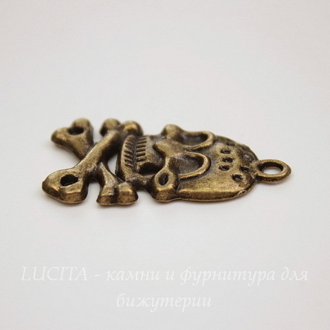 Подвеска "Череп и кости"  32х19 мм (цвет - античная бронза)