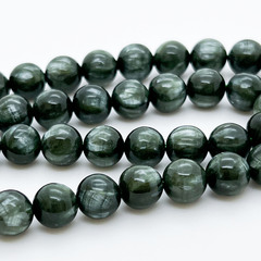 Серафинит бусины, диаметр 8,5-8,8 мм, цена за 11 шт (1/4 нити)