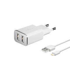 Сетевое зарядное устройство Deppa, 2 USB-A, 5 Вт, 2.4 А, White (Белый)