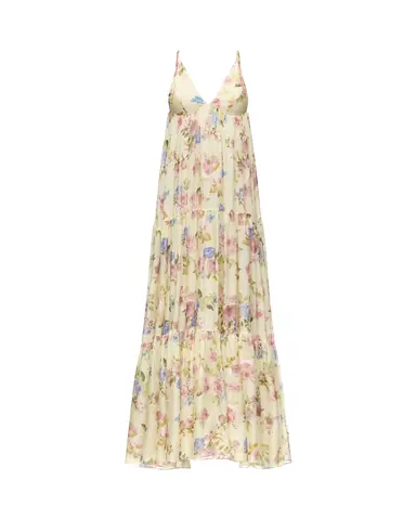Флёр макси (Fleur maxi), платье макси из бледно-желтого шифона с цветочным принтом